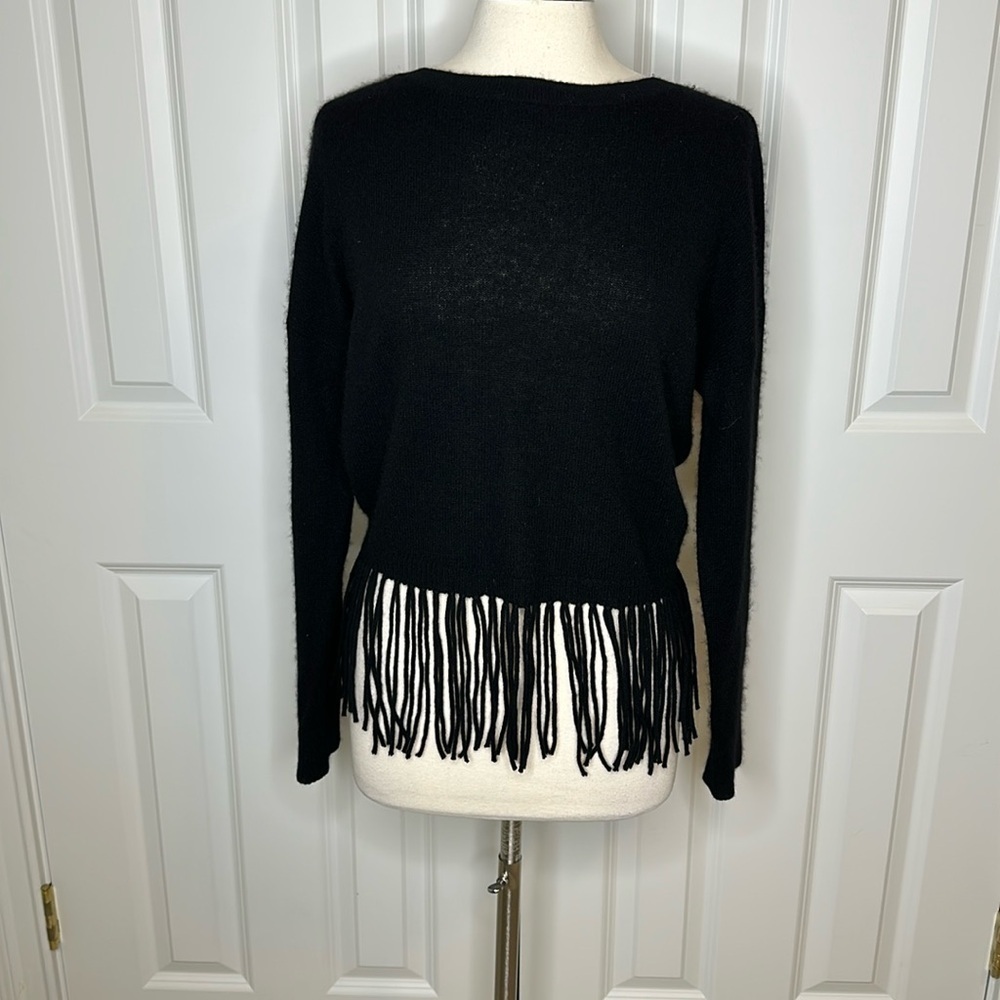 ThePerfext Black Greenpoint Cashmere Fringe Sweater SzM